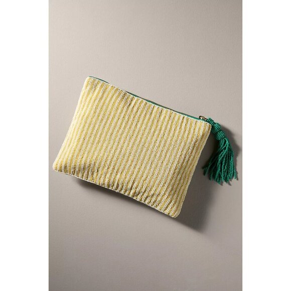 The Fiona Large Beaded Pouch Floral Yellow Green - Picture 2 of 3